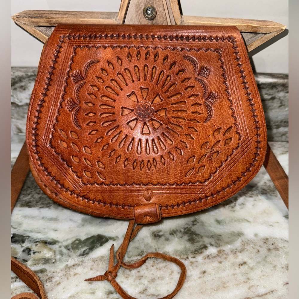 Vintage Hand tooled Leather Crossbody Bag
